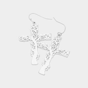 🏷️ Metal Cross Tree Filigree Dangle Earrings